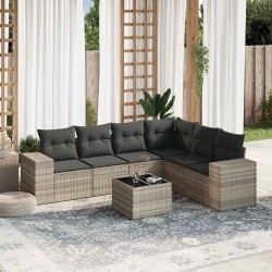 Salon de jardin avec coussins 7 pcs gris clair résine tressée 529543529543