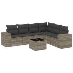 Salon de jardin avec coussins 7 pcs gris clair résine tressée 529543529543