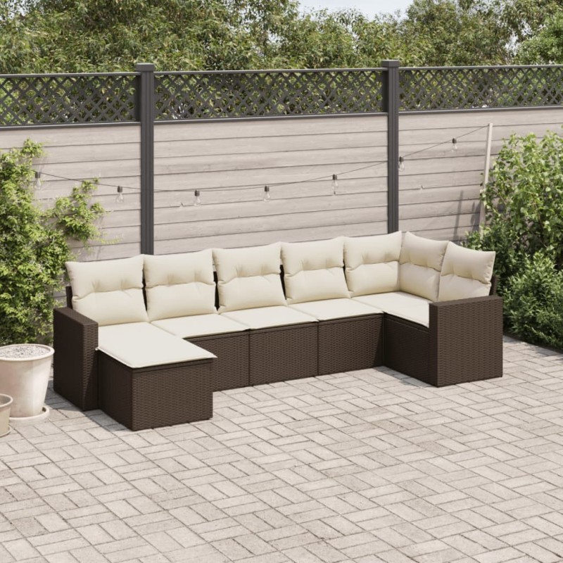 Salon de jardin avec coussins 7 pcs marron résine tressée 529546529546