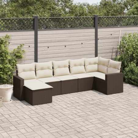 Salon de jardin avec coussins 7 pcs marron résine tressée 529546529546
