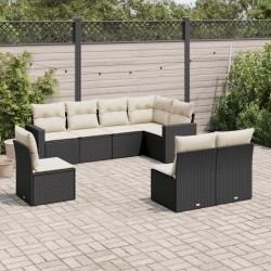 Salon de jardin 8 pcs avec coussins noir résine tressée 529547529547