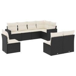 Salon de jardin 8 pcs avec coussins noir résine tressée 529547529547