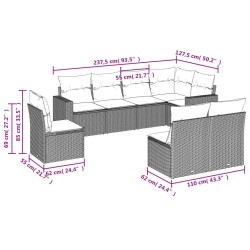 Salon de jardin 8 pcs avec coussins noir résine tressée 529547529547
