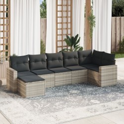 Salon de jardin avec coussins 7 pcs gris clair résine tressée 529548529548