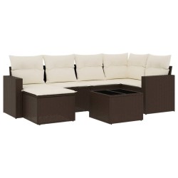 Salon de jardin avec coussins 7 pcs marron résine tressée 529550529550