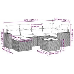 Salon de jardin avec coussins 7 pcs marron résine tressée 529550529550