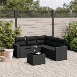 Salon de jardin 6 pcs avec coussins noir résine tressée 529554529554