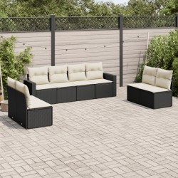Salon de jardin 8 pcs avec coussins noir résine tressée 529556529556
