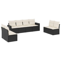 Salon de jardin 8 pcs avec coussins noir résine tressée 529556529556