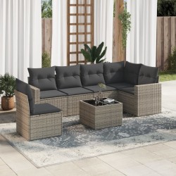 Salon de jardin avec coussins 7 pcs gris résine tressée 529557529557