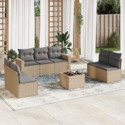 Salon de jardin avec coussins 8 pcs beige résine tressée 529558529558