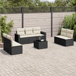 Salon de jardin 8 pcs avec coussins noir résine tressée 529559529559