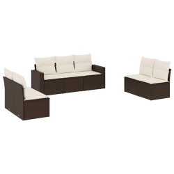 Salon de jardin avec coussins 7 pcs marron résine tressée 529560529560
