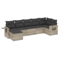 Salon de jardin avec coussins 7 pcs gris clair résine tressée 529565529565