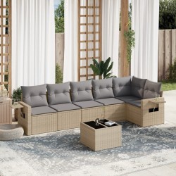 Salon de jardin avec coussins 7 pcs beige résine tressée 529566529566