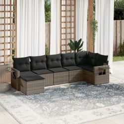 Salon de jardin avec coussins 7 pcs gris résine tressée 529568529568