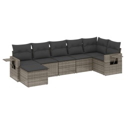 Salon de jardin avec coussins 7 pcs gris résine tressée 529568529568