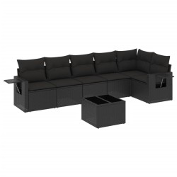 Salon de jardin 7 pcs avec coussins noir résine tressée 529570529570