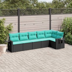 Salon de jardin 6 pcs avec coussins noir résine tressée 529572529572