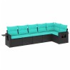 Salon de jardin 6 pcs avec coussins noir résine tressée 529572529572