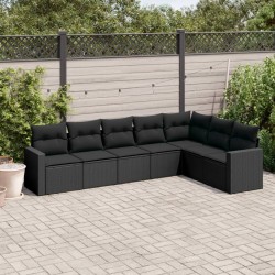 Salon de jardin 7 pcs avec coussins noir résine tressée 529573529573