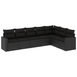 Salon de jardin 7 pcs avec coussins noir résine tressée 529573529573