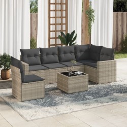 Salon de jardin avec coussins 7 pcs gris clair résine tressée 529574529574