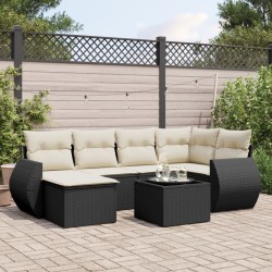 Salon de jardin 7 pcs avec coussins noir résine tressée 529575529575
