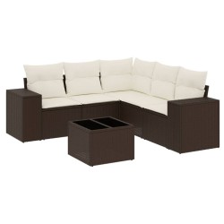Salon de jardin avec coussins 6 pcs marron résine tressée 529576529576