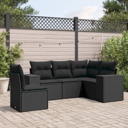 Salon de jardin 5 pcs avec coussins noir résine tressée 529577529577
