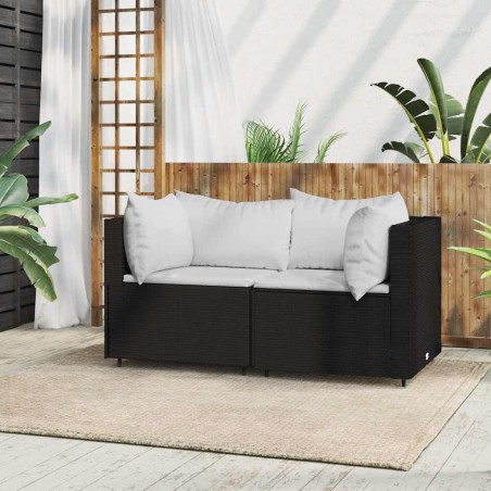 Canapé d'angle de jardin avec coussins Noir Résine tressée 529592529592