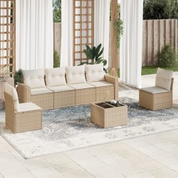 Salon de jardin avec coussins 7 pcs beige résine tressée 529594529594