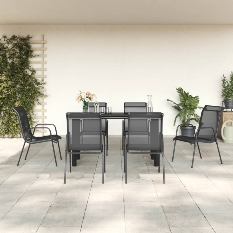 Ensemble à manger de jardin 7 pcs noir textilène et acier 529600529600