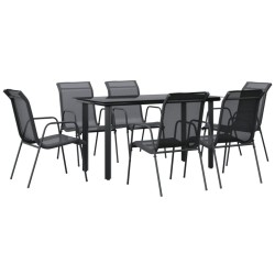 Ensemble à manger de jardin 7 pcs noir textilène et acier 529600529600