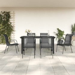 Ensemble à manger de jardin 7 pcs noir textilène et acier 529625529625