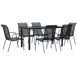 Ensemble à manger de jardin 7 pcs noir textilène et acier 529625529625