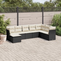 Salon de jardin 8 pcs avec coussins noir résine tressée 529628529628