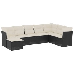 Salon de jardin 8 pcs avec coussins noir résine tressée 529628529628