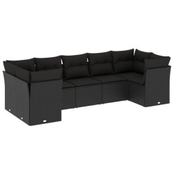 Salon de jardin 7 pcs avec coussins noir résine tressée 529629529629