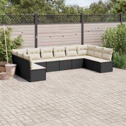 Salon de jardin 10 pcs avec coussins noir résine tressée 529632529632