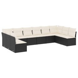 Salon de jardin 10 pcs avec coussins noir résine tressée 529632529632