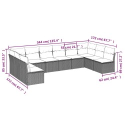 Salon de jardin 10 pcs avec coussins noir résine tressée 529632529632