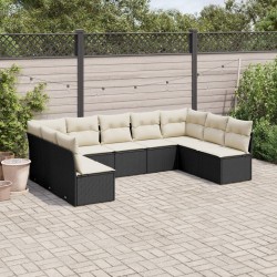 Salon de jardin 9 pcs avec coussins noir résine tressée 529633529633