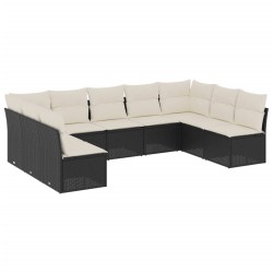 Salon de jardin 9 pcs avec coussins noir résine tressée 529633529633