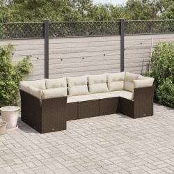 Salon de jardin avec coussins 7 pcs marron résine tressée 529634529634