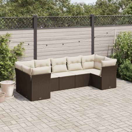 Salon de jardin avec coussins 7 pcs marron résine tressée 529634529634