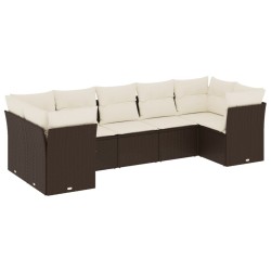 Salon de jardin avec coussins 7 pcs marron résine tressée 529634529634