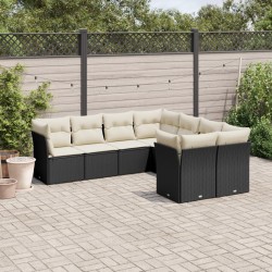 Salon de jardin 8 pcs avec coussins noir résine tressée 529635529635