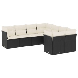 Salon de jardin 8 pcs avec coussins noir résine tressée 529635529635