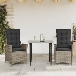 Ensemble à manger de jardin 3 pcs coussins gris résine tressée 529637529637